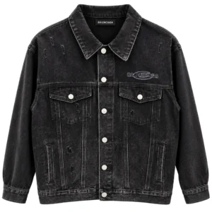 Balenciaga Spray Logo Distressed Denim Jacket - Black