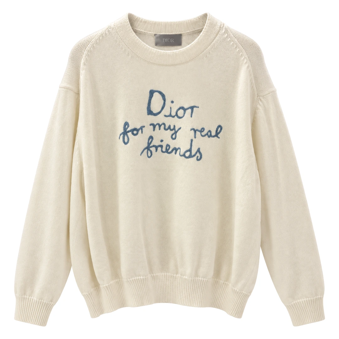 dior-for-my-real-friends-sweater-off-white-front Dior "For My Real Friends" Embroidered Sweater - Off White - Image 1