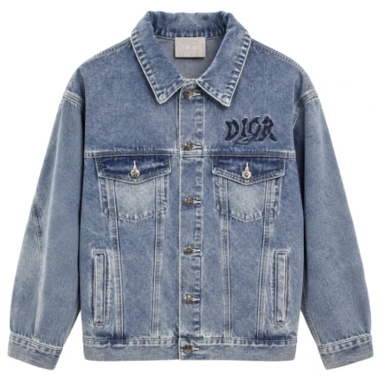 Dior Gothic Logo Denim Trucker Jacket - Light Blue