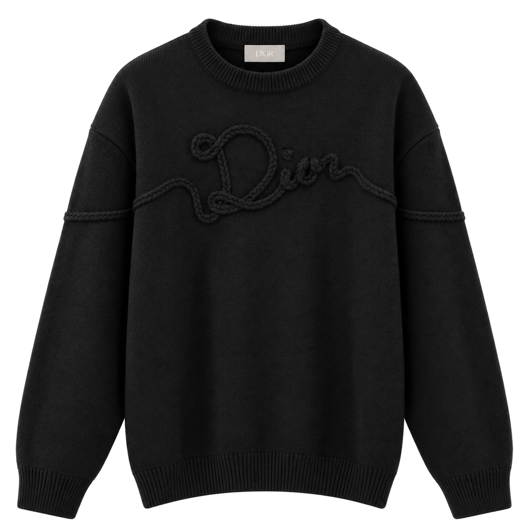 dior-rope-signature-sweater-black-front Dior Rope Signature Crewneck Sweater - Black - Image 1