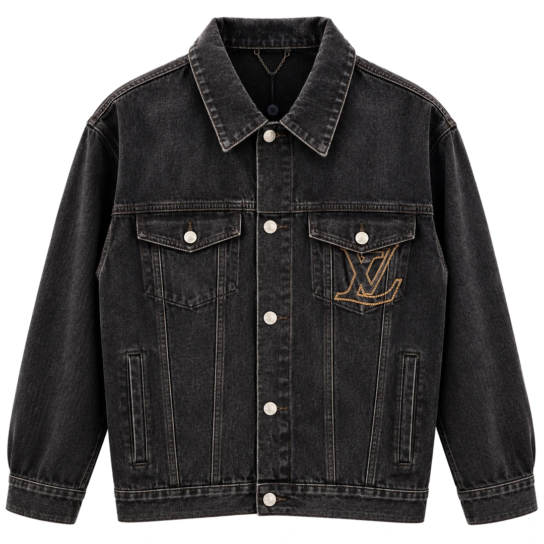 louis-vuitton-lv-denim-jacket-black-front Louis Vuitton LV Stitch Denim Trucker Jacket - Black - Image 1